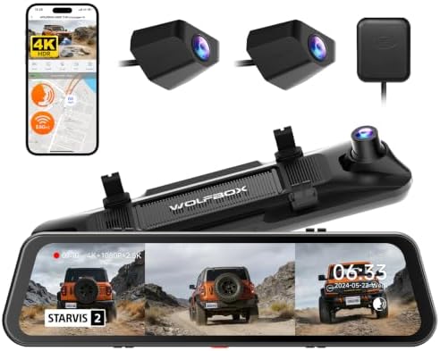 Wolfbox G900 Tripro Bumper 3 Channel 4K Mirror Dash Cam,8MP