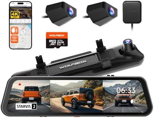 Wolfbox G900 Tripro Bumper 3 Channel 4K Mirror Dash Cam,8MP