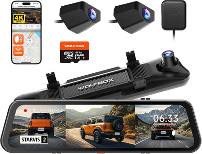 Wolfbox G900 Tripro Bumper 3 Channel 4K Mirror Dash Cam,8MP