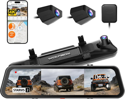 Wolfbox G900 Tripro Bumper 3 Channel 4K Mirror Dash Cam,8MP