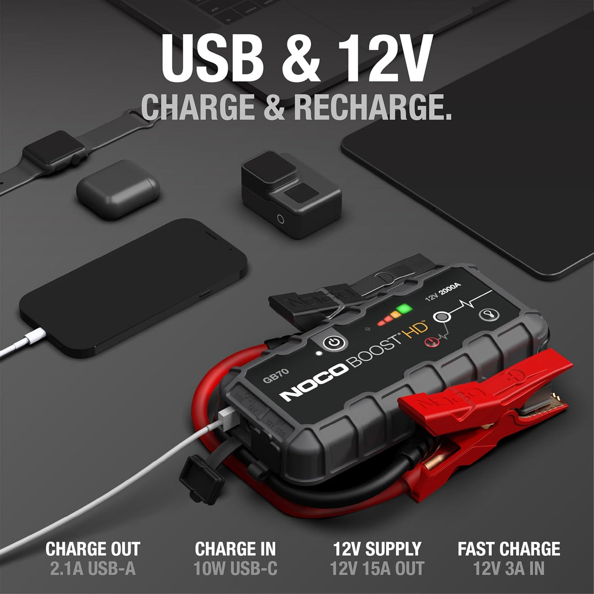 Boost Noco  Gb70 2000A UltraSafe Jump Starter, 12V Lithium Battery Booster