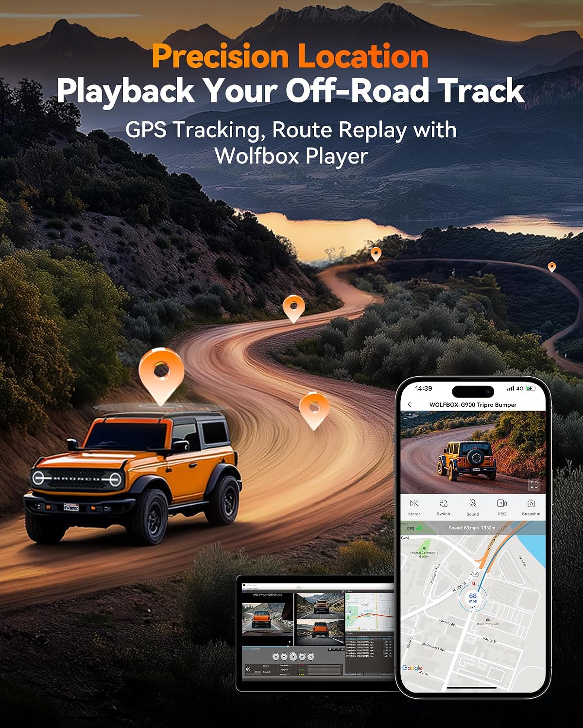 Wolfbox G900 Tripro Bumper 3 Channel 4K Mirror Dash Cam,8MP