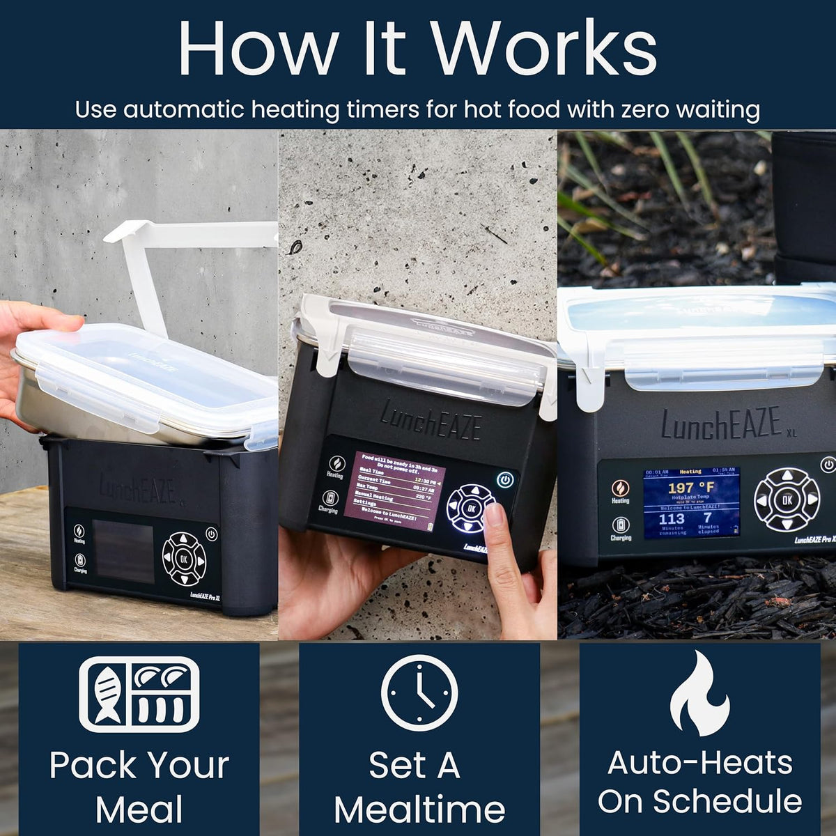 Luncheaze Pro Cordless Heated Electric Lunch Box, Self-Heating, 4-Cup