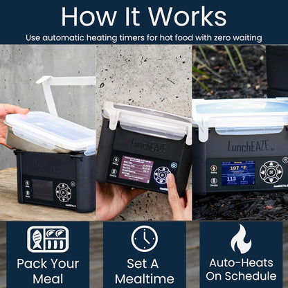 Luncheaze Pro Cordless Heated Electric Lunch Box, Self-Heating, 4-Cup