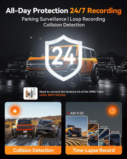 Wolfbox G900 Tripro Bumper 3 Channel 4K Mirror Dash Cam,8MP