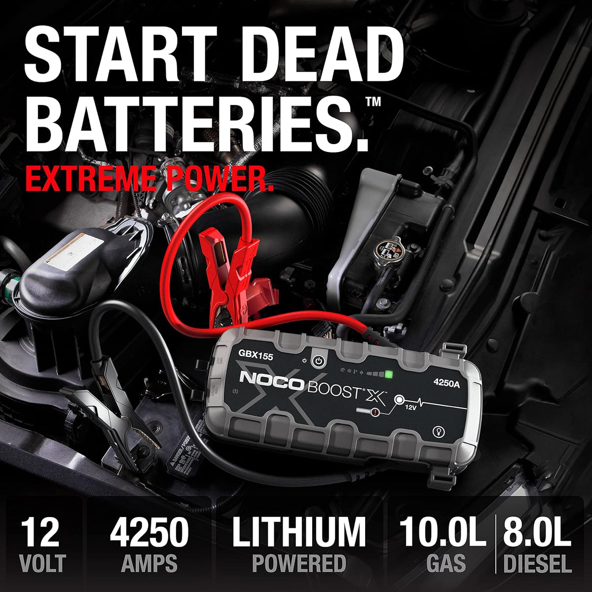 Boost Noco X Gbx155: 4250A UltraSafe Jump Starter – 12V Lithium Battery Booster Pack, Portable Jump Box, Power Bank & Jumper Cables - for 10.0L Gas and 8.0L Diesel Engines