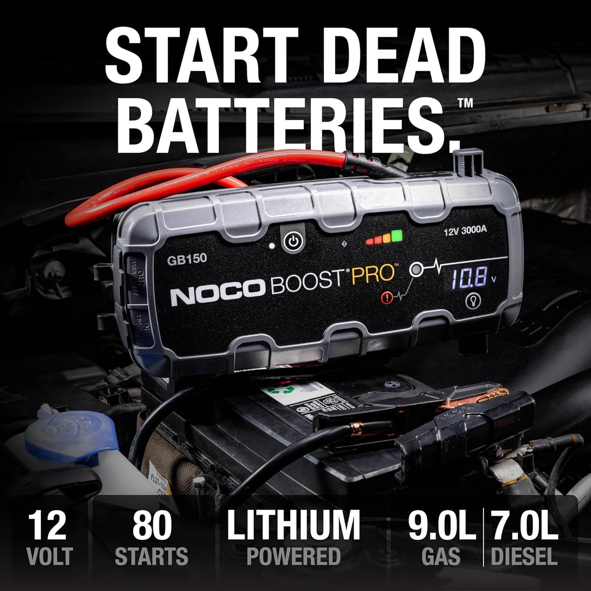Noco Boost GB150: 3000A UltraSafe Jump Starter – 12V Lithium Battery Booster Pack, Portable Jump Box, Power Bank & Jumper Cables - for 9.0L Gas and 7.0L Diesel Engines
