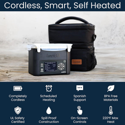 Luncheaze Pro Cordless Heated Electric Lunch Box, Self-Heating, 4-Cup