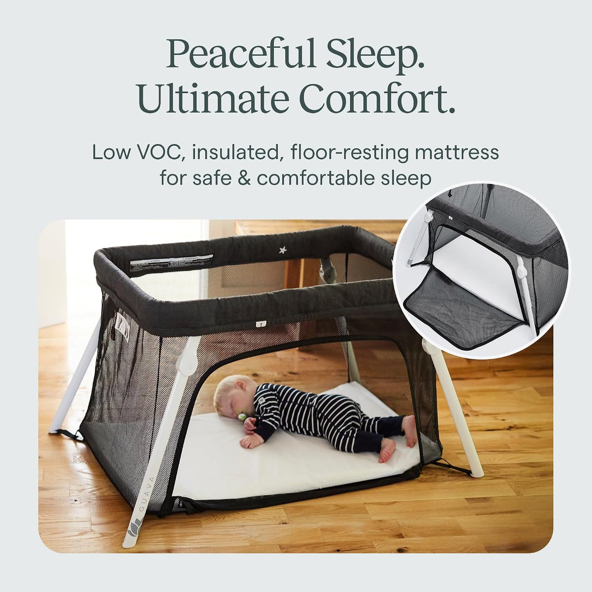 Guava Family Travel Crib Includes Lightweight Backpack Design | Certified Baby Safe Portable Crib | Folding Play Yard, Comfy Mattress for Babies, Toddlers | Compact Baby Travel Bed