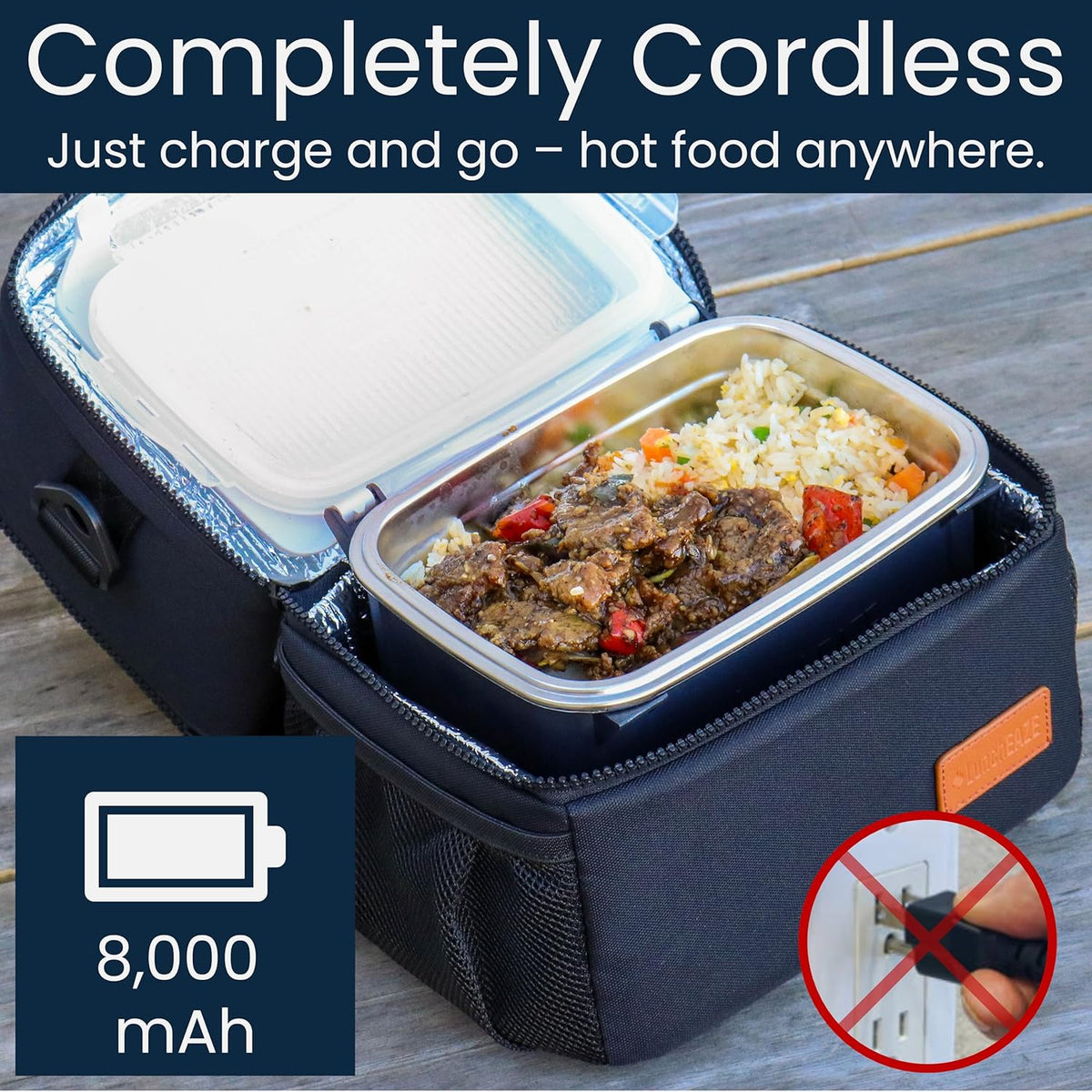 Luncheaze Pro Cordless Heated Electric Lunch Box, Self-Heating, 4-Cup