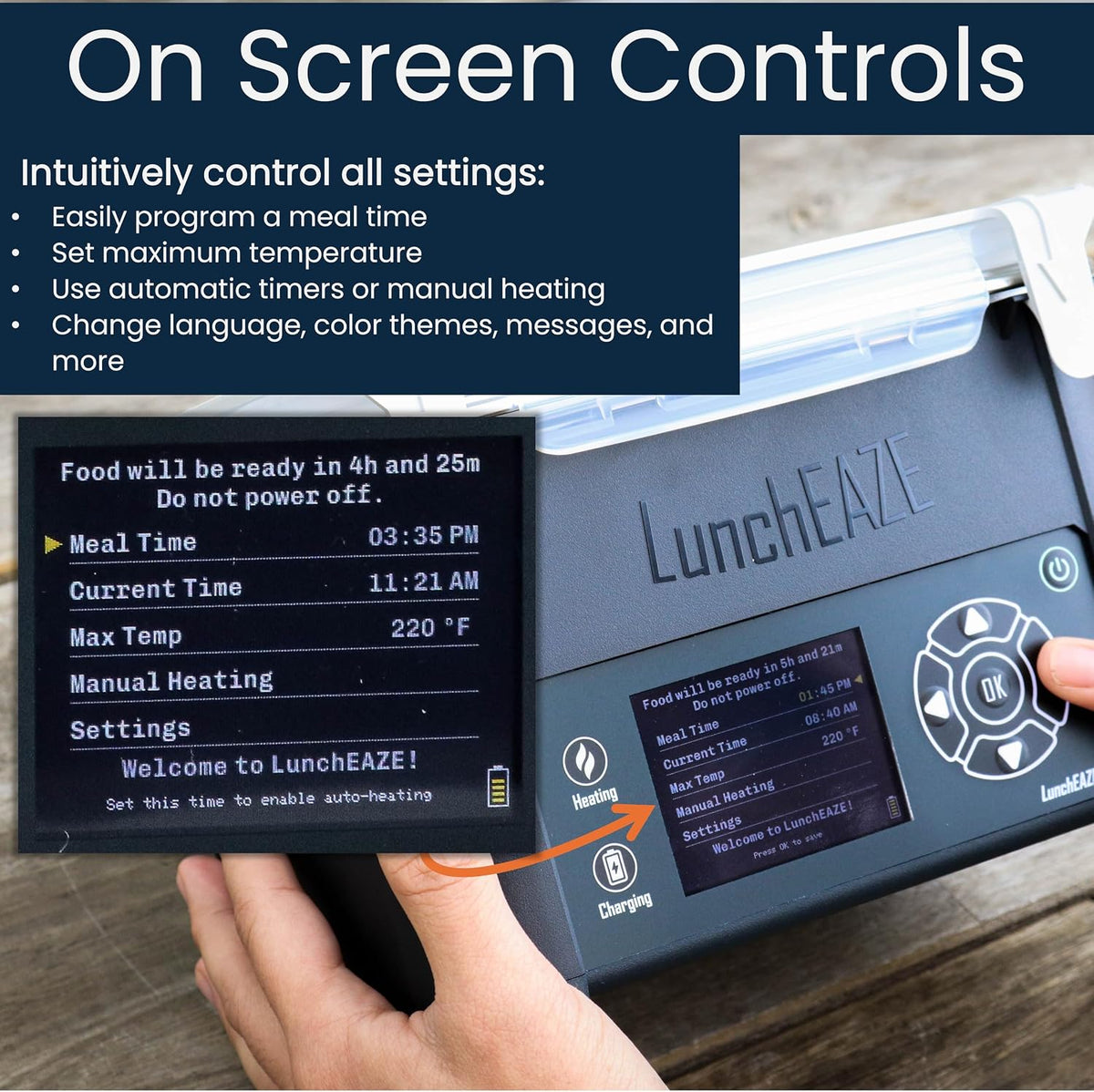 Luncheaze Pro Cordless Heated Electric Lunch Box, Self-Heating, 4-Cup